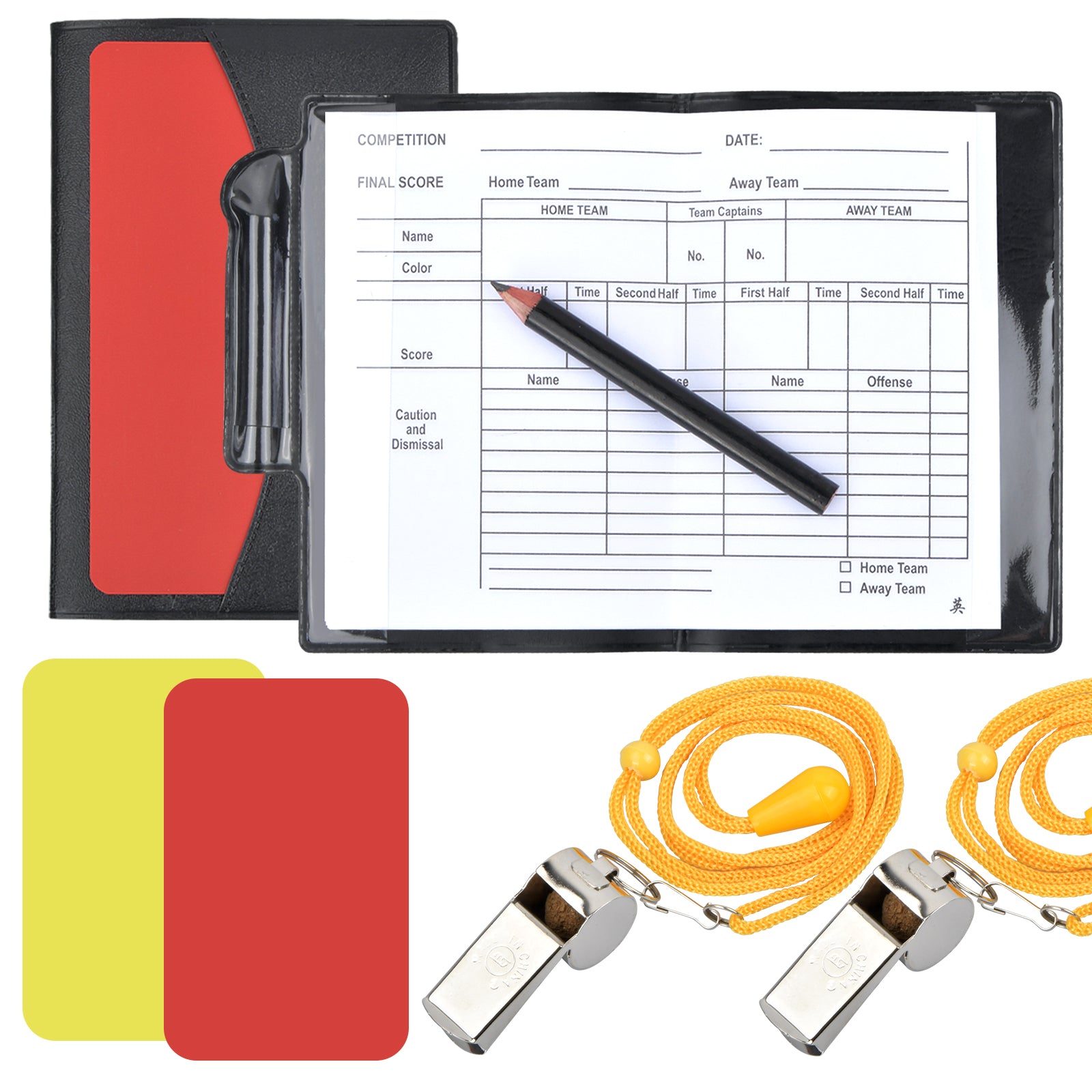 Soccer Referee Card Set with Metal Whistle and Red Yellow Cards