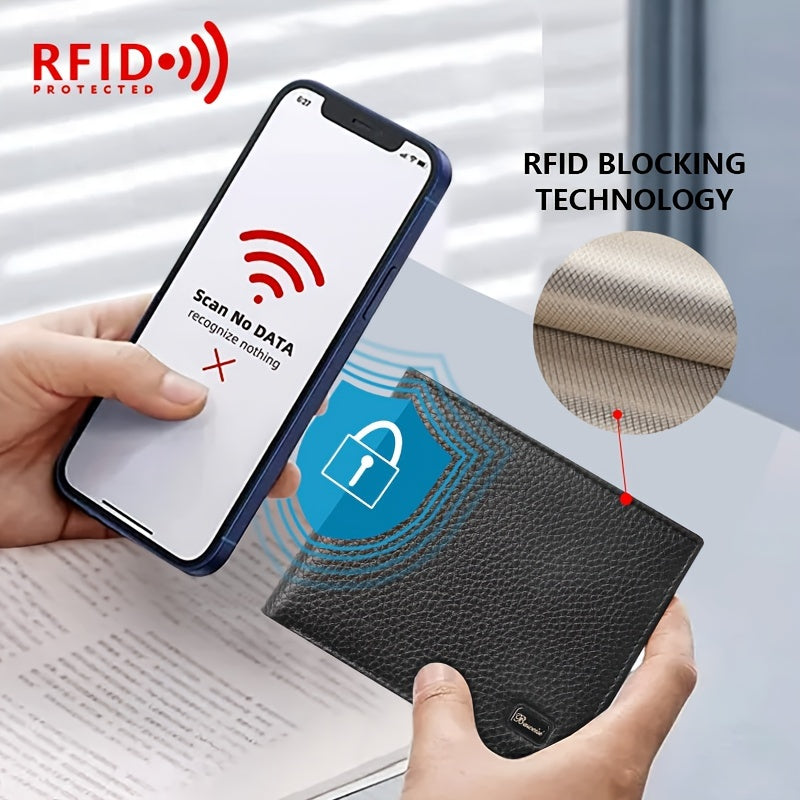 Men's RFID Anti theft Wallet Leather Short Wallet Money Clip Vintage