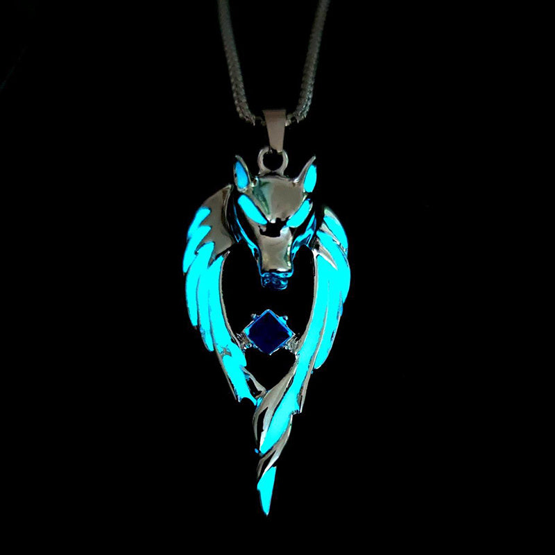Glow In The Dark Wolf Pendant Necklace for Men