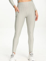 Honeycomb Yoga Pants High Waist Side Pockets Seersucker Sports Leggings
