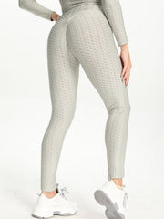 Honeycomb Yoga Pants High Waist Side Pockets Seersucker Sports Leggings