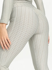 Honeycomb Yoga Pants High Waist Side Pockets Seersucker Sports Leggings