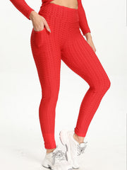 Honeycomb Yoga Pants High Waist Side Pockets Seersucker Sports Leggings