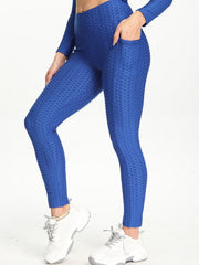Honeycomb Yoga Pants High Waist Side Pockets Seersucker Sports Leggings