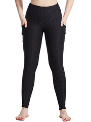 Honeycomb Yoga Pants High Waist Side Pockets Seersucker Sports Leggings