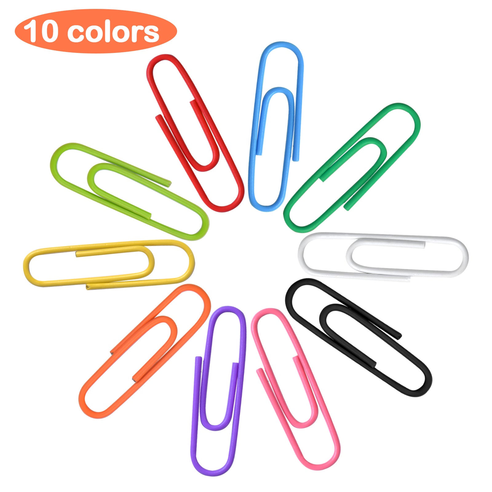 250pcs Coloured Paperclips Set 28mm Metal Coated in Plastic Box