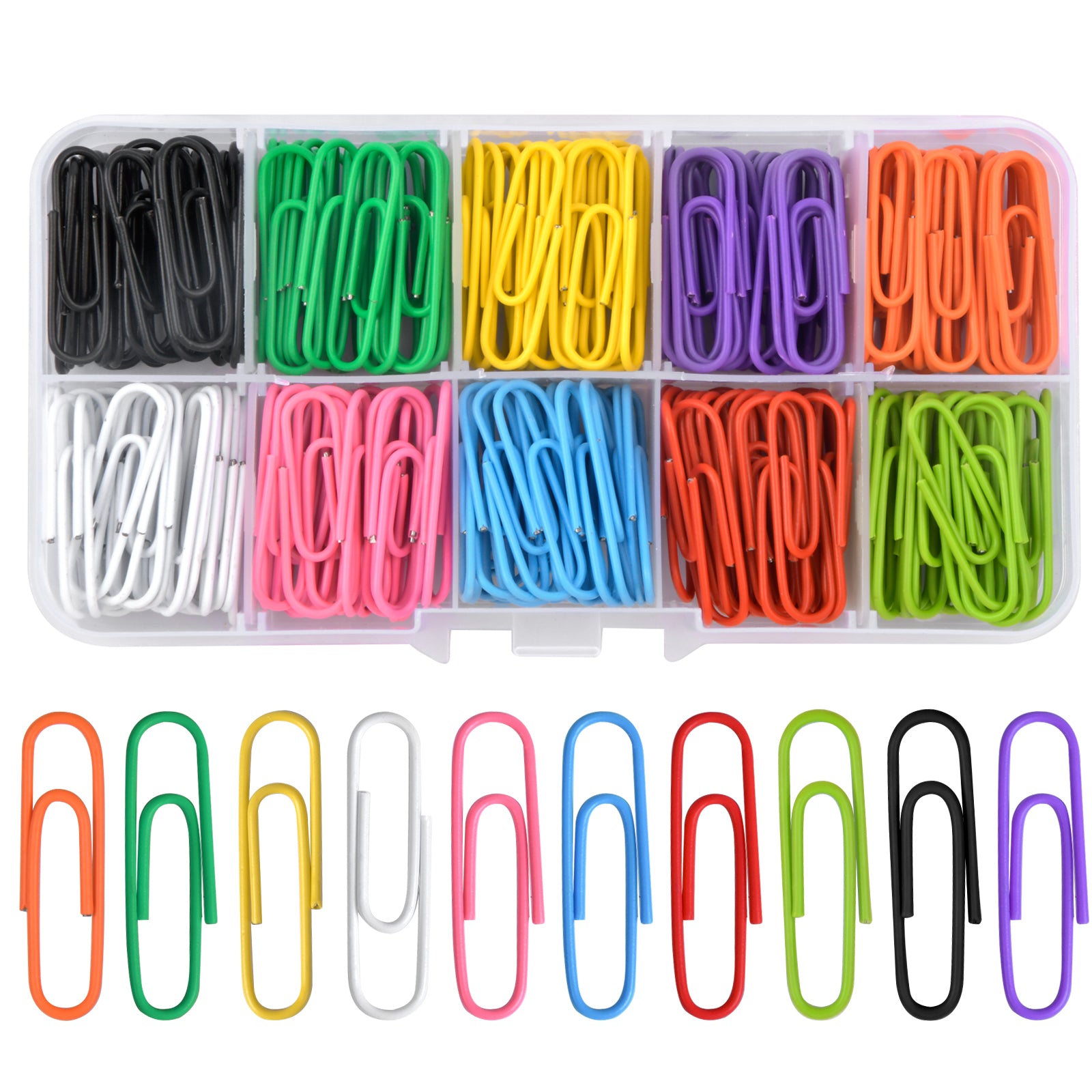 250pcs Coloured Paperclips Set 28mm Metal Coated in Plastic Box