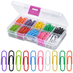 250pcs Coloured Paperclips Set 28mm Metal Coated in Plastic Box