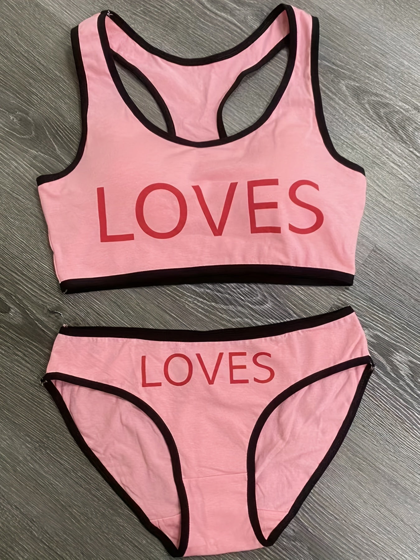 Letter Pattern Tank Bra & Panties Set