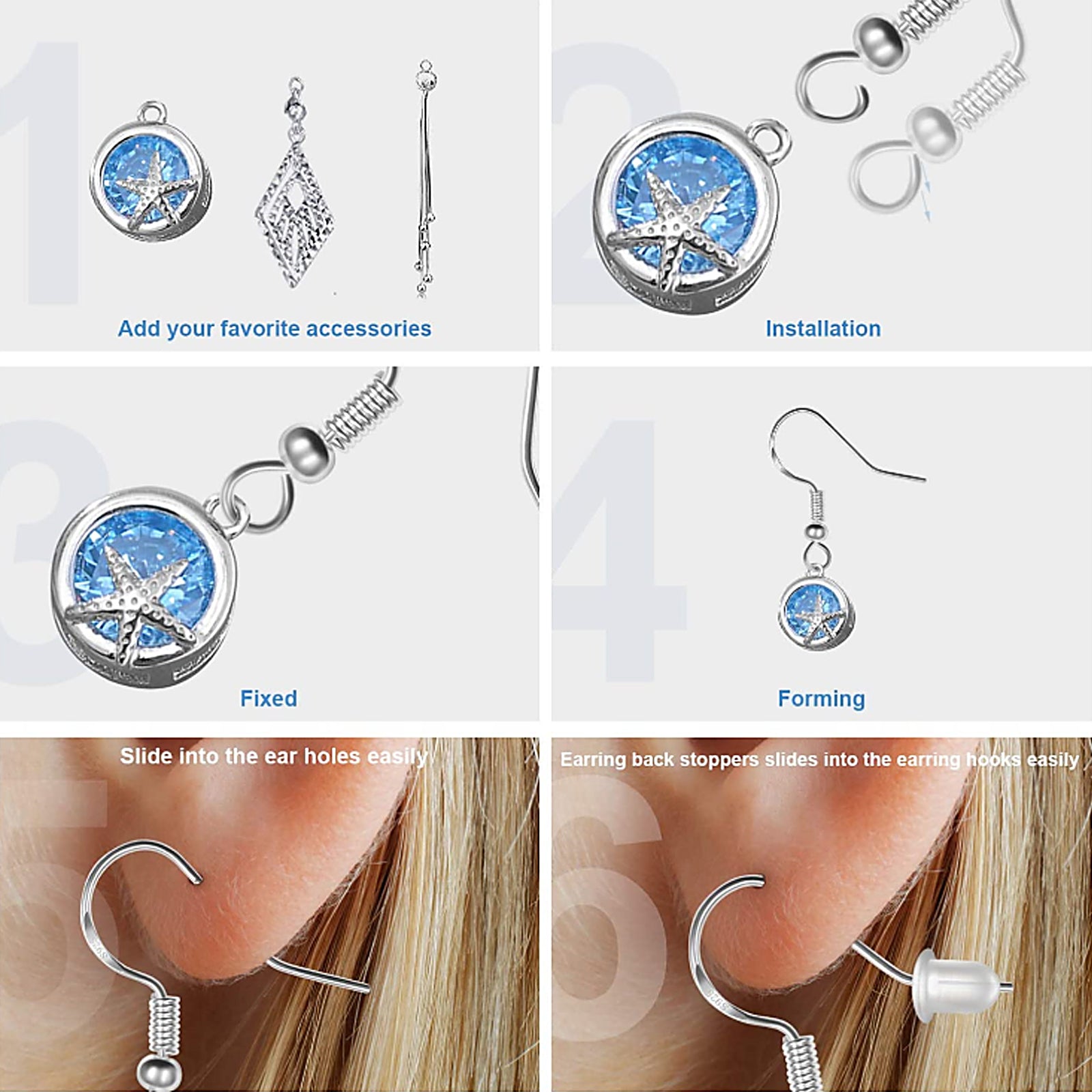 480PCS 925 Silver Ear Wires Fish Hooks Earring Kit with Earring Backs