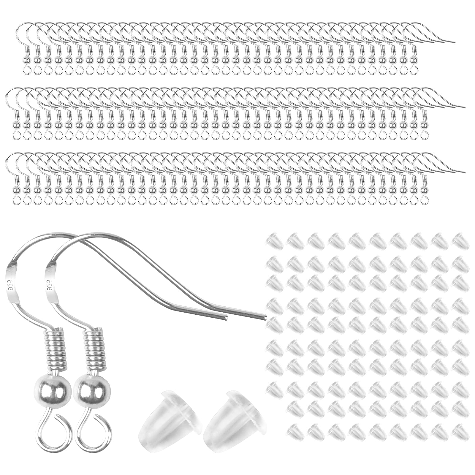 480PCS 925 Silver Ear Wires Fish Hooks Earring Kit with Earring Backs