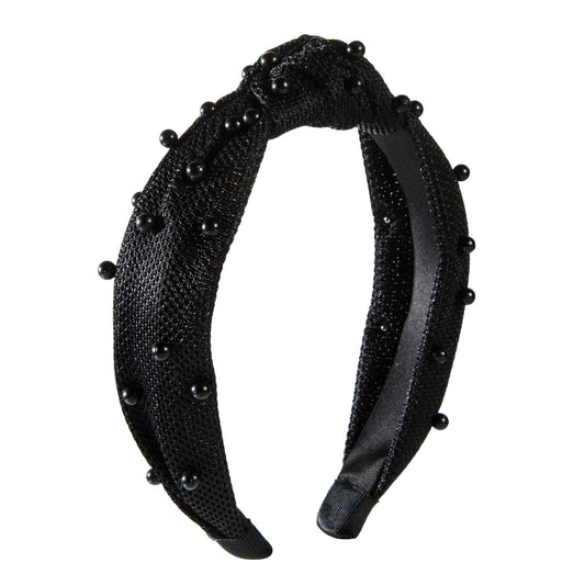 Velvet Bow Hairband Faux Pearl Wide Edge Hair Hoop for Girls