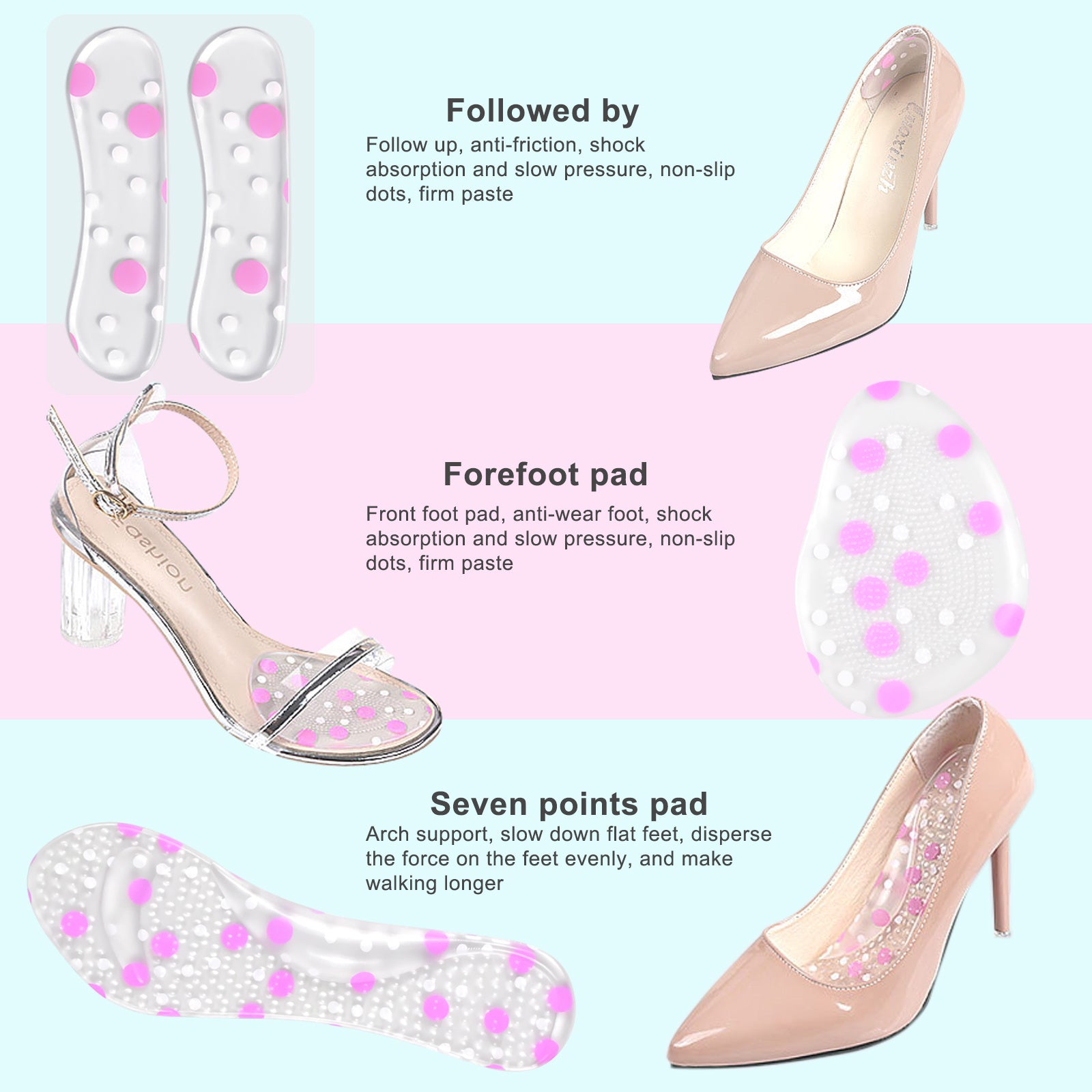 High Heel Pads Heel Cushion Anti Slip Gel Insoles Silicone Shoe Pad Women