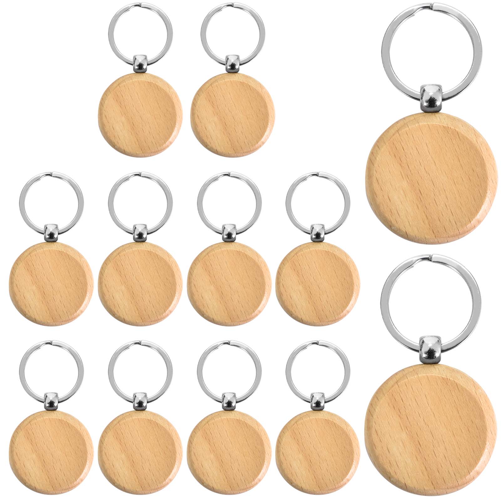 12pcs Wooden Key Ring Blank DIY Bag Purse Pendant Decoration