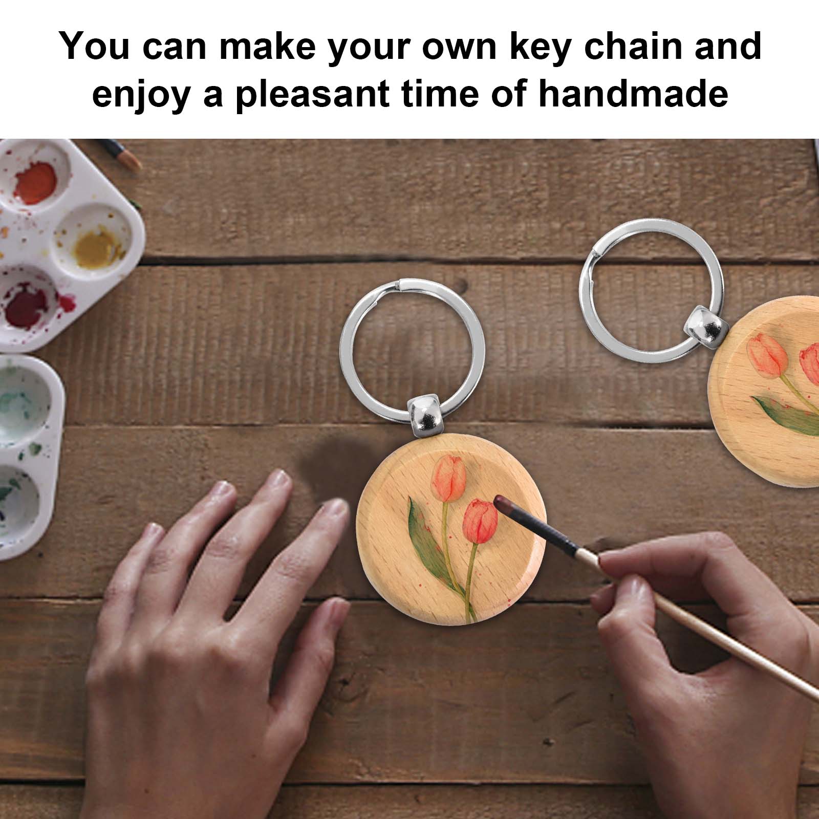 12pcs Wooden Key Ring Blank DIY Bag Purse Pendant Decoration