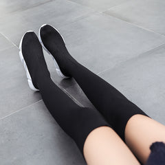 Women's Knitted Over The Knee Boots Solid Wedge Slip On Shoes