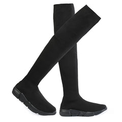 Women's Knitted Over The Knee Boots Solid Wedge Slip On Shoes