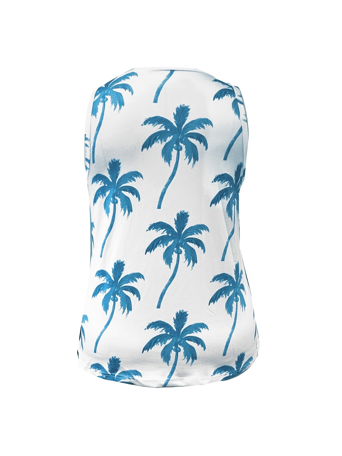 Coconut Tree Print Round Neck Plus Tank Top
