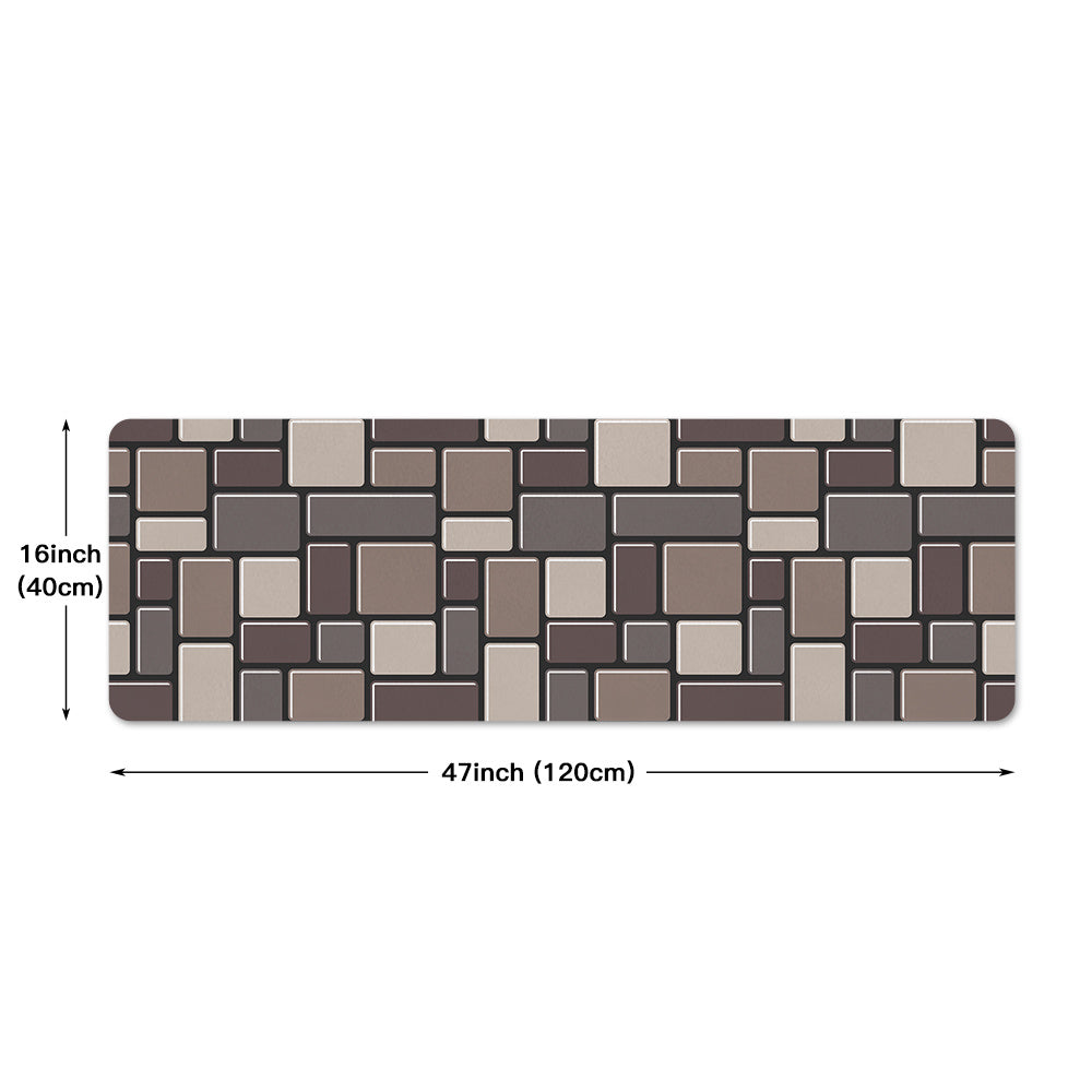 Non Slip Brown Brick Print Kitchen Rug Stain Resistant Indoor Doormat