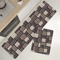 Non Slip Brown Brick Print Kitchen Rug Stain Resistant Indoor Doormat