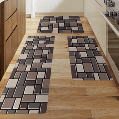 Non Slip Brown Brick Print Kitchen Rug Stain Resistant Indoor Doormat