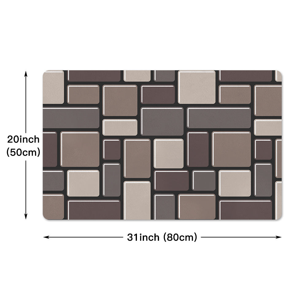 Non Slip Brown Brick Print Kitchen Rug Stain Resistant Indoor Doormat