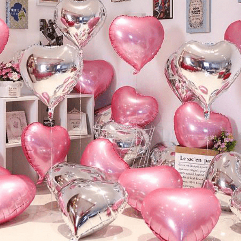 10pcs 18 Inch Silver Pink Aluminum Film Love Balloons for Gift/Party