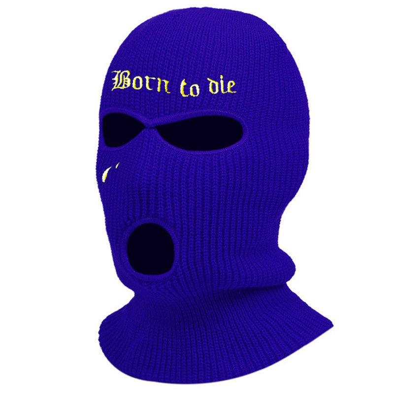 Unisex Thermal Winter Knitted Mask Born To Die Embroidery Full Face Cover