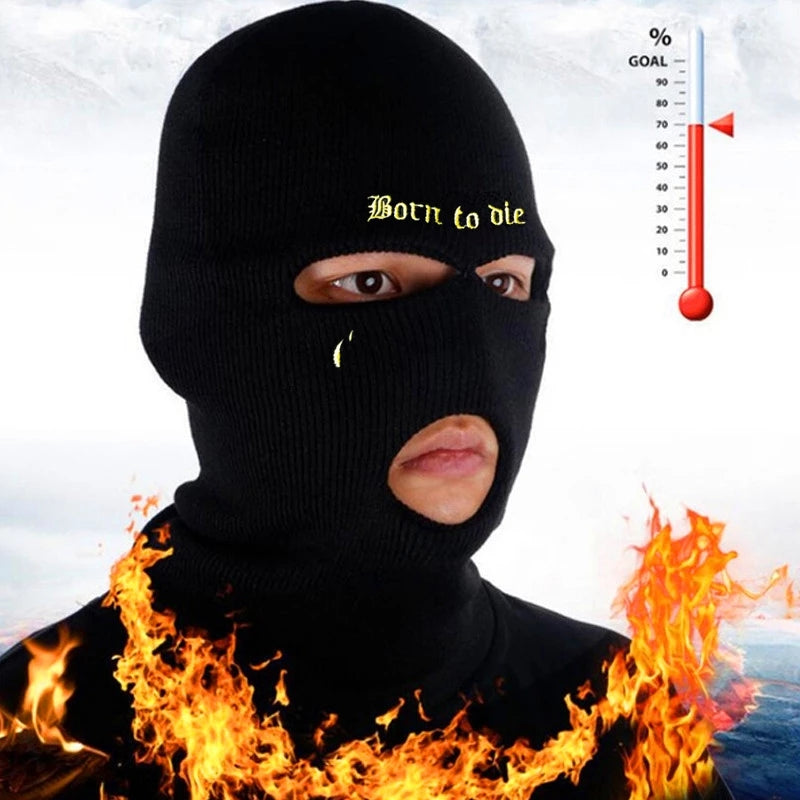 Unisex Thermal Winter Knitted Mask Born To Die Embroidery Full Face Cover