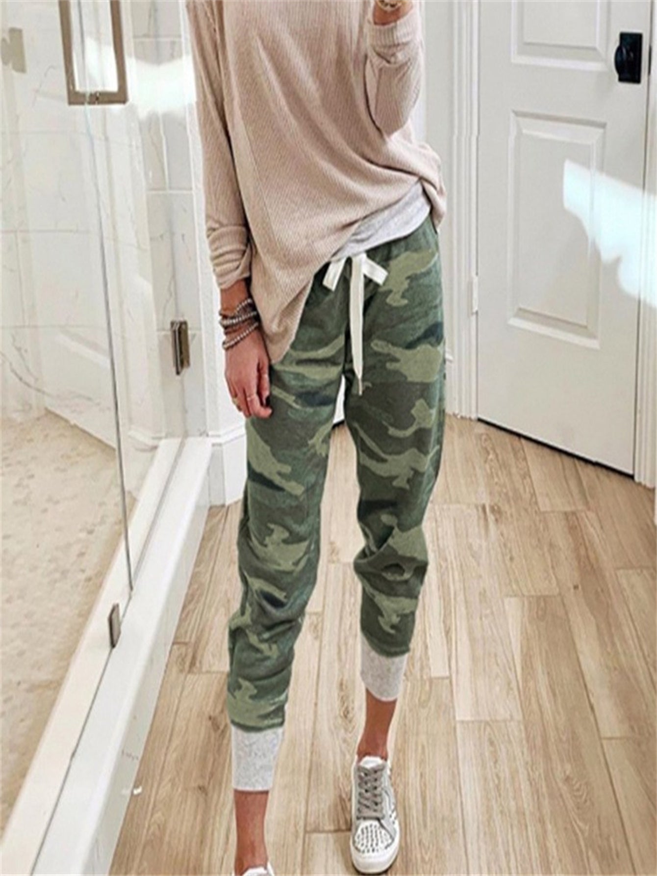 Camo Print Jogger Pants Drawstring Casual Pants