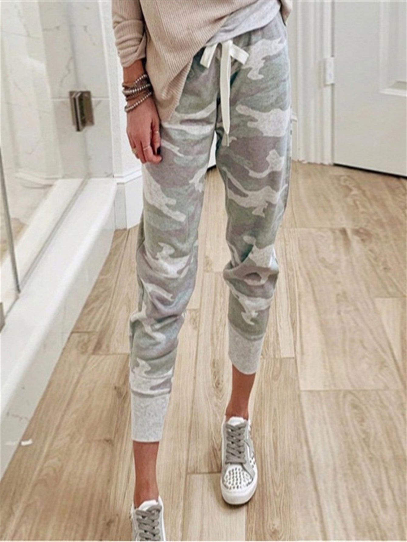 Camo Print Jogger Pants Drawstring Casual Pants