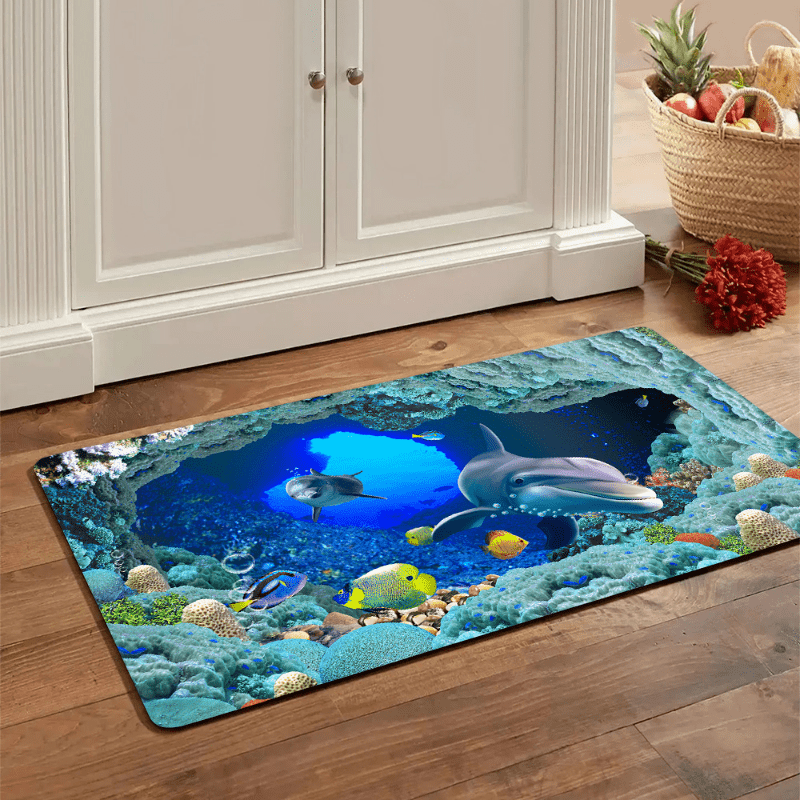 3D Kitchen Rug Dolphin Ocean Fish Printing Floor Mat
