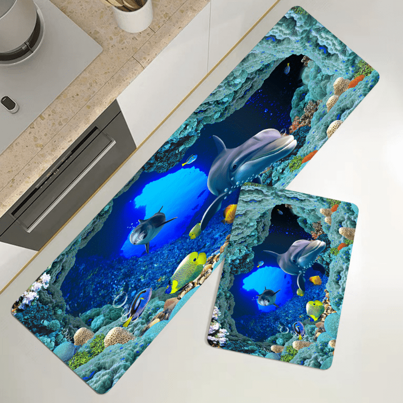 3D Kitchen Rug Dolphin Ocean Fish Printing Floor Mat