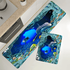3D Kitchen Rug Dolphin Ocean Fish Printing Floor Mat