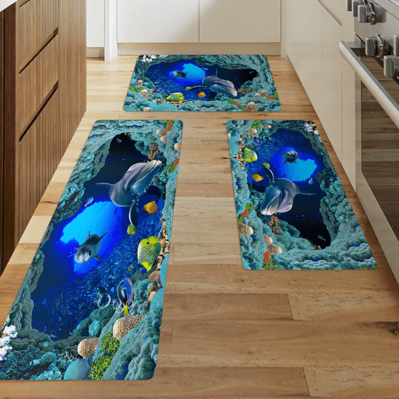 3D Kitchen Rug Dolphin Ocean Fish Printing Floor Mat