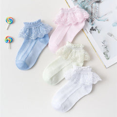 4 Pairs Princess Socks for Girls Breathable Design Ruffle & Lace Trim Comfort