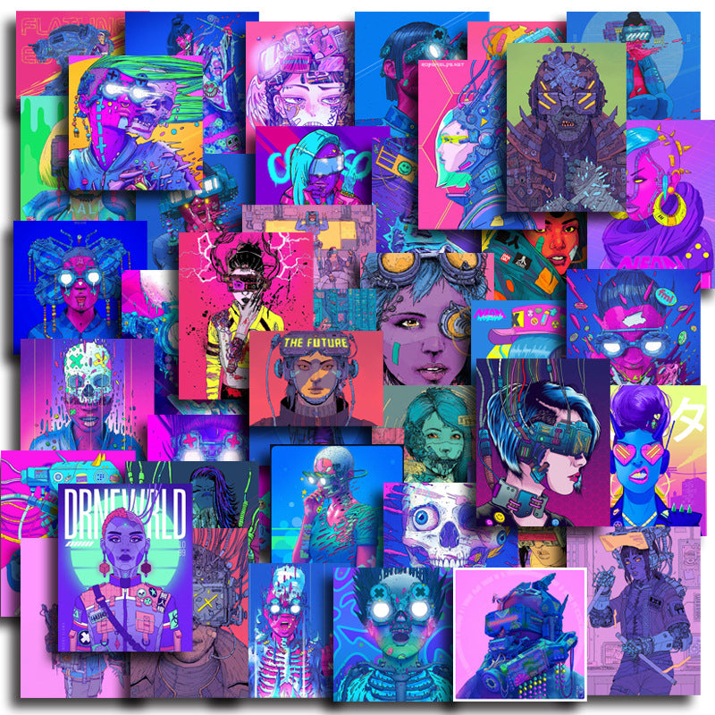 48pcs Cyberpunk Doodle Graffiti Stickers DIY Stationery Computer Stickers