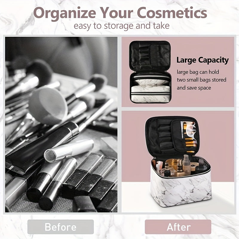 3pcs Large Waterproof Marble Cosmetic Bag Set Organizer Toiletry Bags