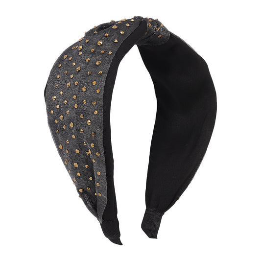 Rhinestone Lace Mesh Headband Satin Knot Hair Accessories