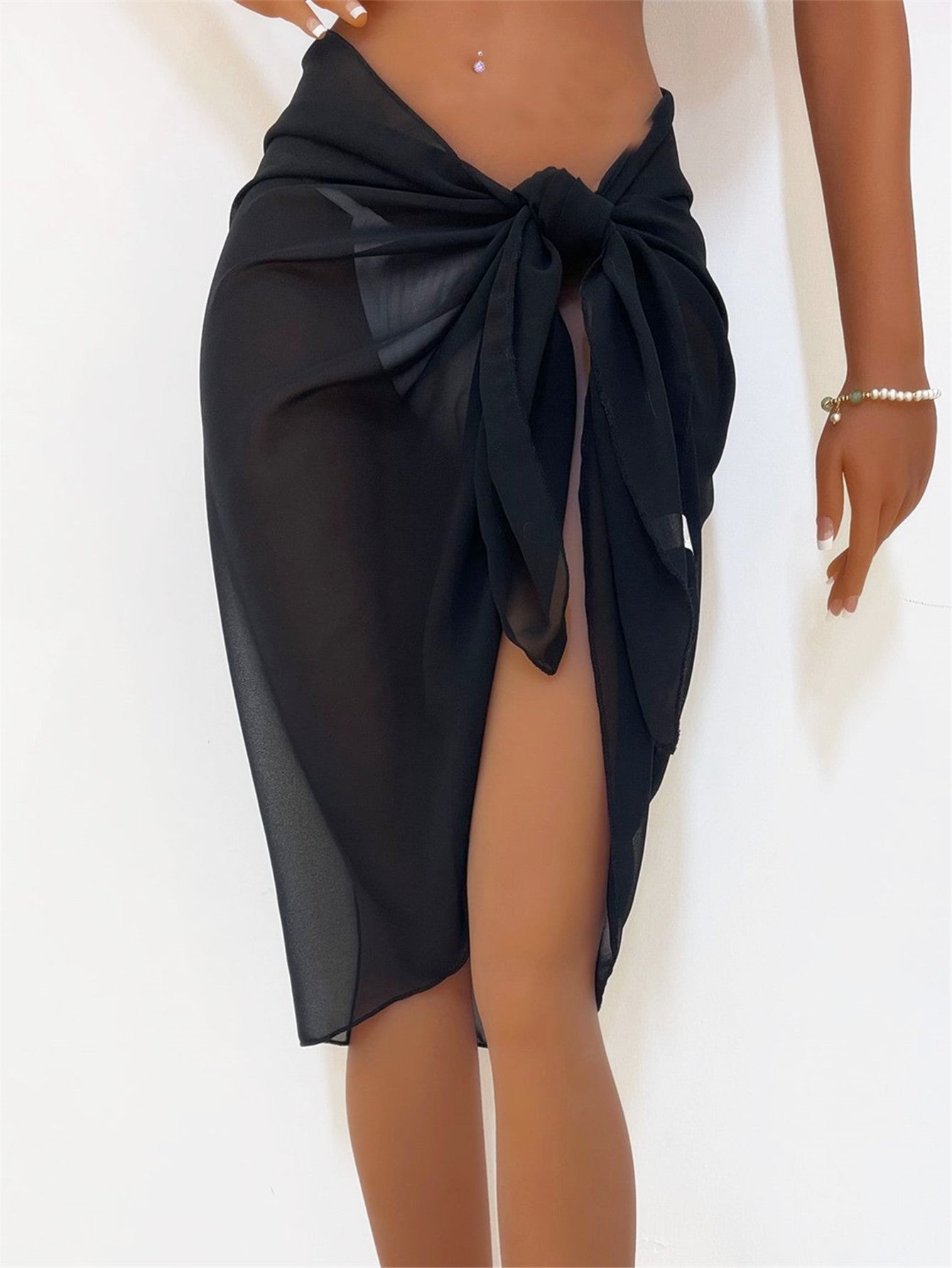 Solid Sheer Butt & Bra Cover Up Wrap Beachwear