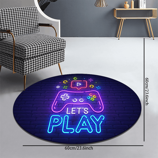 Colorful Circular Gaming Elements Floor Mat - Fun Console Pattern Design