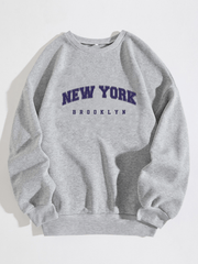 Letter Print Crew Neck Long Sleeve Sweatshirt Fall Pullover