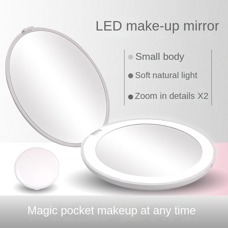 Compact LED Vanity Mirror with Magnifying Glass