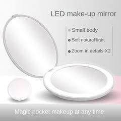 Compact LED Vanity Mirror with Magnifying Glass