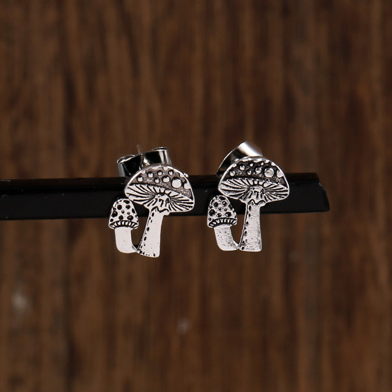 Vintage Mushroom Stud Earrings All Match Jewelry Gift 1 Pair