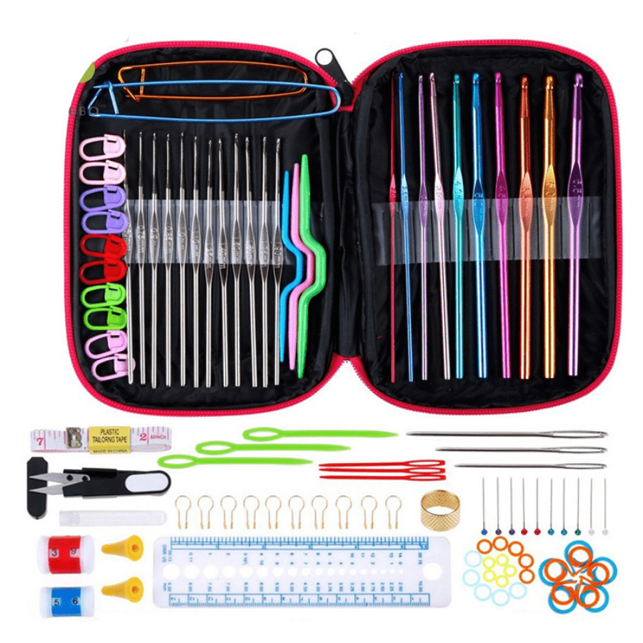 Multicolor Aluminum Crochet Hook Knitting Needles Set with Case