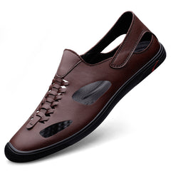 Men's Leather Twist Sandals Lightweight Rubber Sole Slides Slippers
