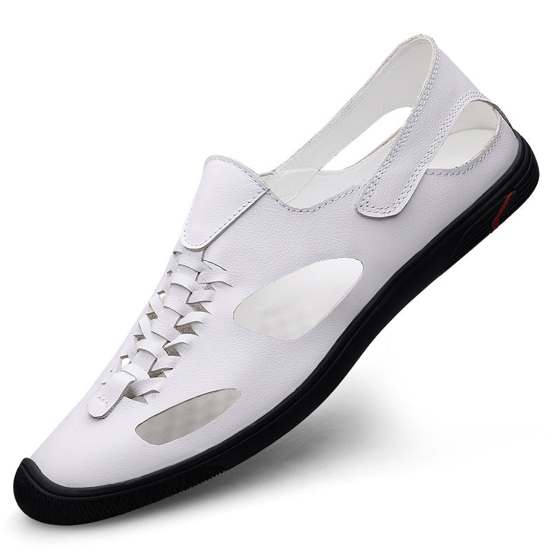 Men's Leather Twist Sandals Lightweight Rubber Sole Slides Slippers
