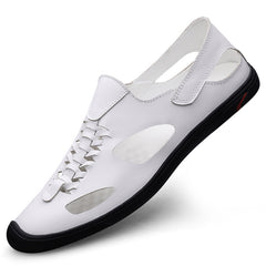Men's Leather Twist Sandals Lightweight Rubber Sole Slides Slippers