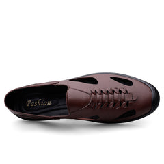 Men's Leather Twist Sandals Lightweight Rubber Sole Slides Slippers